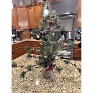 Northlight 23.5" Winter Berry Pine Tree‎ Battery LED Cones Jute Base Christmas